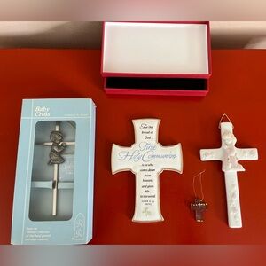 4 Crosses. Elegant First Holy Communion Cross, White/pink girl cross, &baby boy